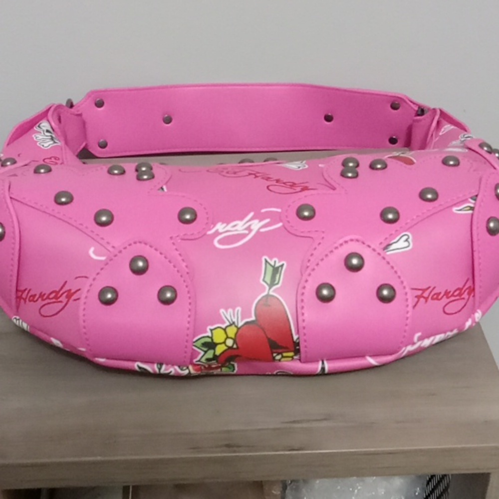 Ed Hardy Pink Studded Shoulder Bag New - Picture 6 of 7